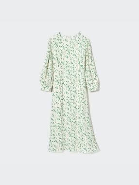Uniqlo Cream Maxi Dress with Green Floral Print